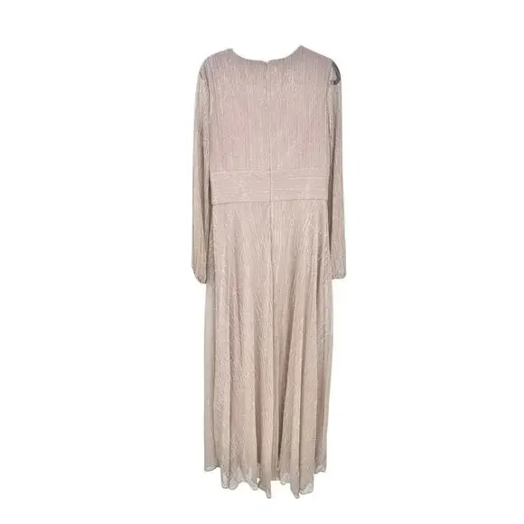 Betsy & Adam Champagne Metallic Long Sleeve Gown Size 16 NWT